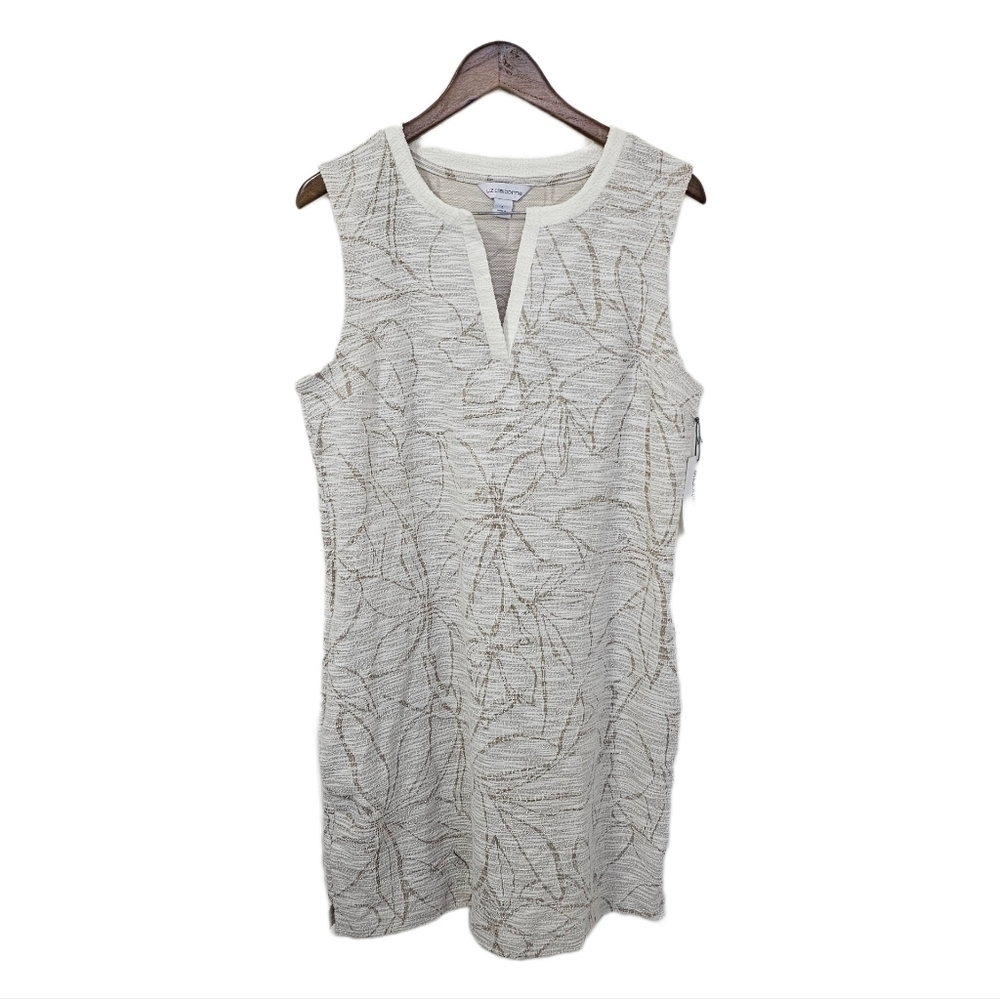 Liz Claiborne NWT cream dress tweed floral sleeveless midi size large